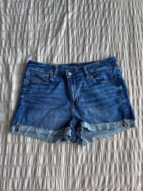 American Eagle Medium Wash High Rise Shortie Shorts (12)